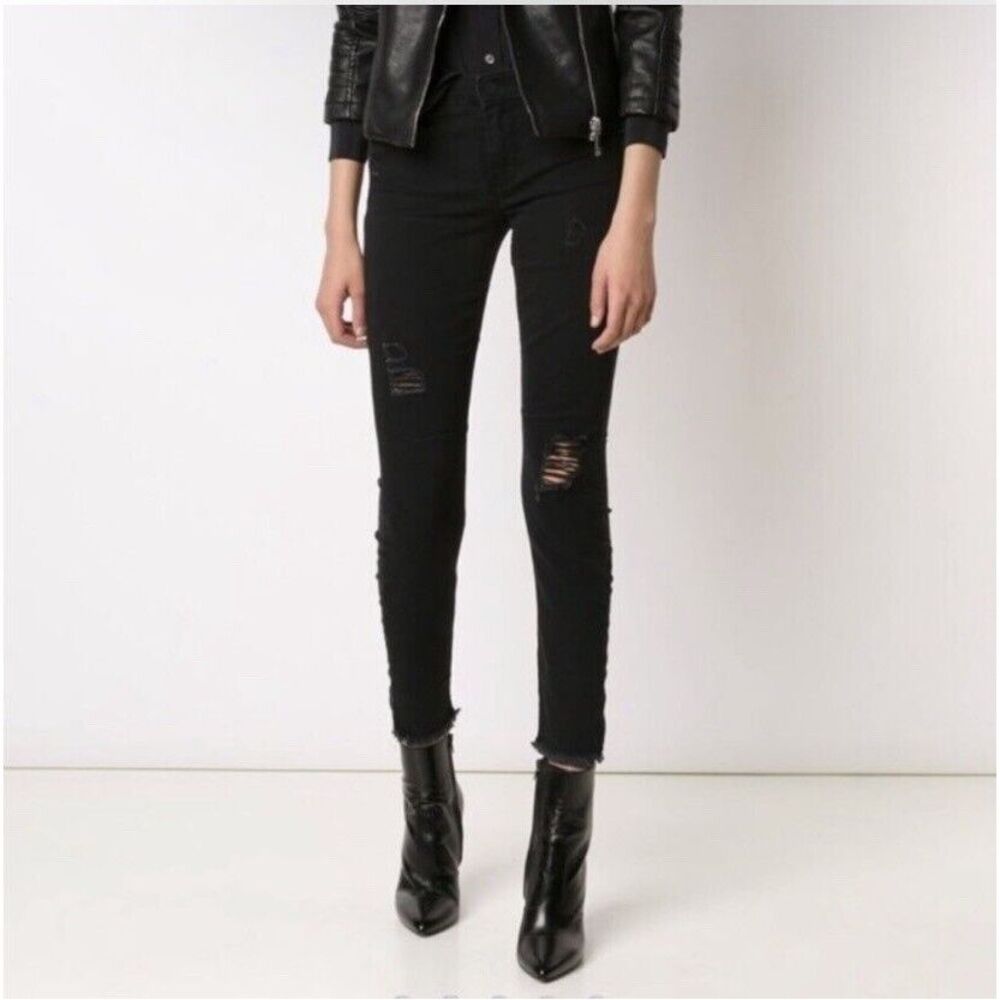 RtA Black Distressed Prince Raw Hem Ankle Jeans Sz 27